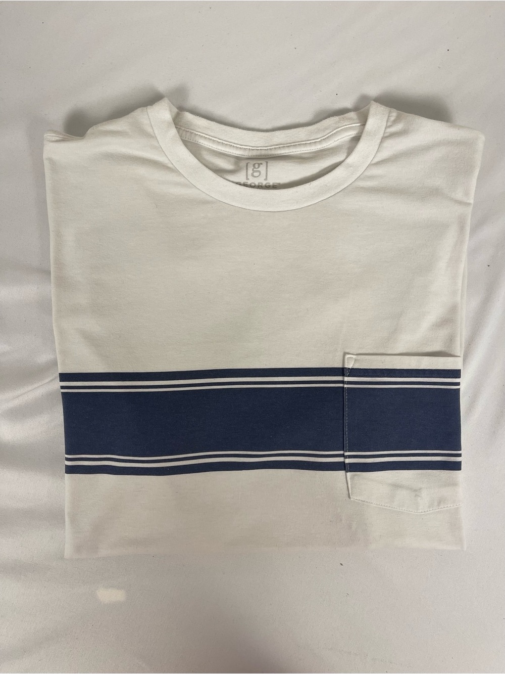 George White Tee with Navy Stripe and Chest Pocket